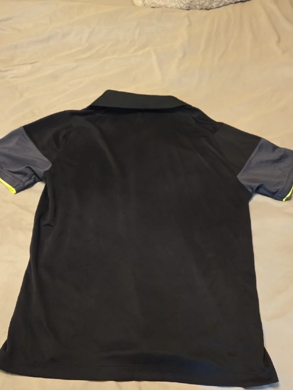 Nike Men's Black Polo with Grey Sleeves and Neon Yellow Trim